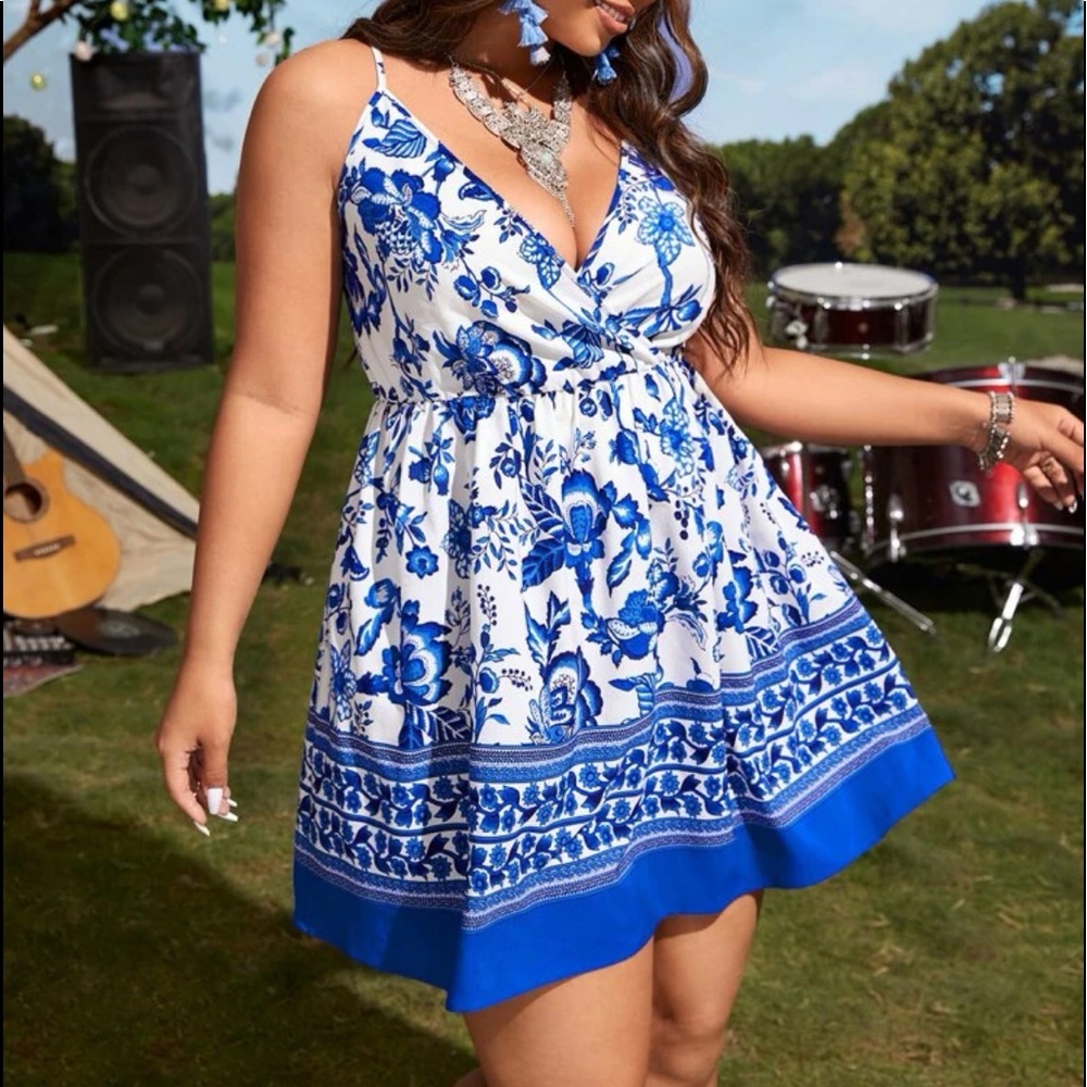 Boho Plus Size Floral Paisley Print Cami Dress RED - Picture 7 of 11